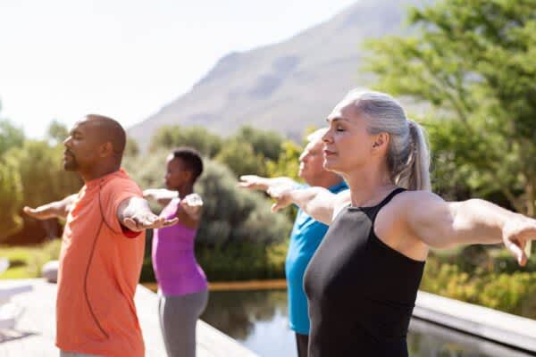 stock photo of a group of senior people exercising