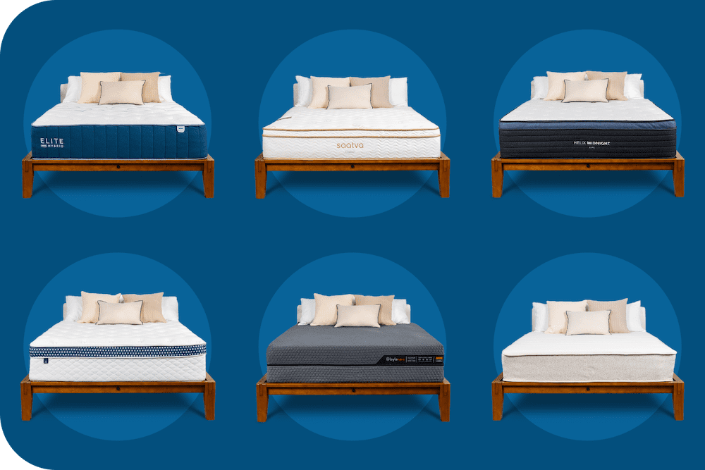 6 beds on blue background